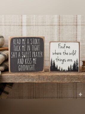 Wooden Farmhouse Shelf Signs - Black & White Nursery/Bedroom Decor New- set of 2
